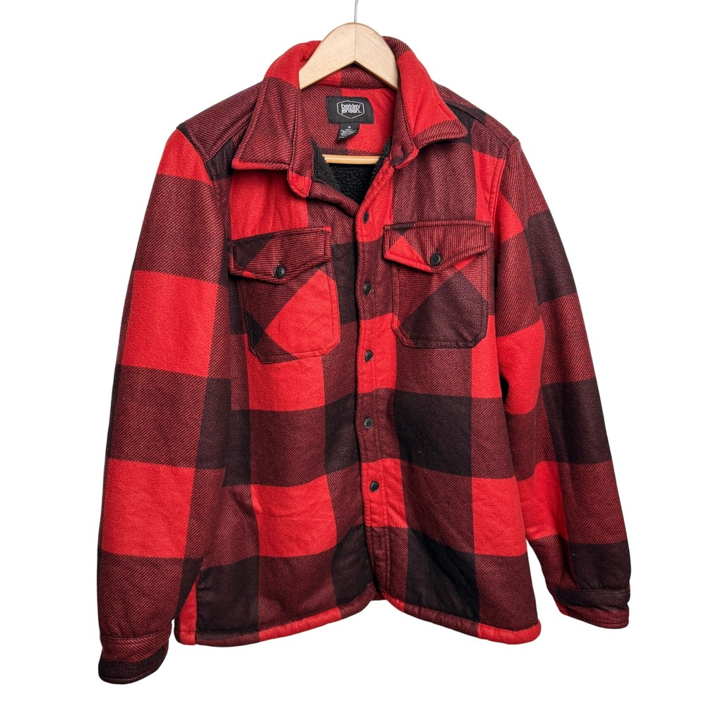 Berkley Jensen Sherpa Lined Shacket Shirt M Buffalo Plaid Flannel Lumberjack